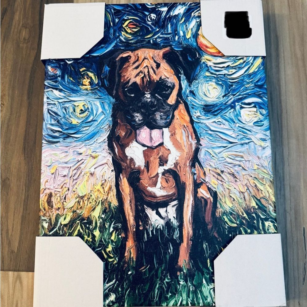 Boxer Dog Van Gogh Starry Night Wall Art Canvas